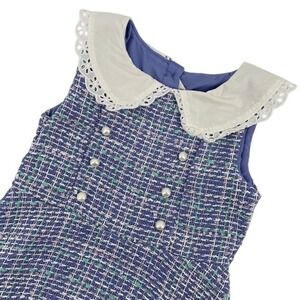 Janie and Jack Blue Tweed Dress with White Peter Pan Collar